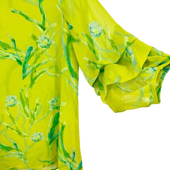 NEW NWOT IC by Connie K MEDIUM Tropical Floral Green Artsy Shirt Top Sheer Cute - Picture 7 of 10